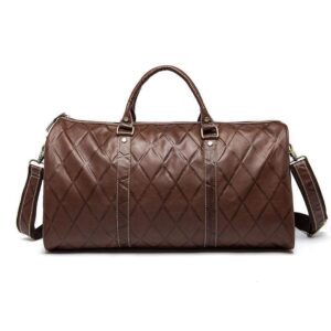 Rossie Viren Men's Quilted Large Capacity Leather Duffel Carryall Travel Bag
