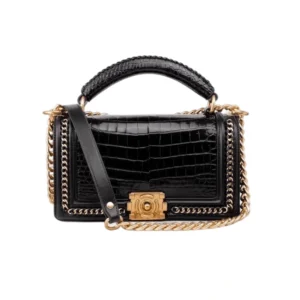 Genuine Crocodile Leather Top Handle Cross Body Flap Chain Bag