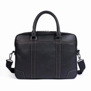 Rossie Viren Vintage Classic Double Zip Leather Briefcase Work Bags Brown Stitching